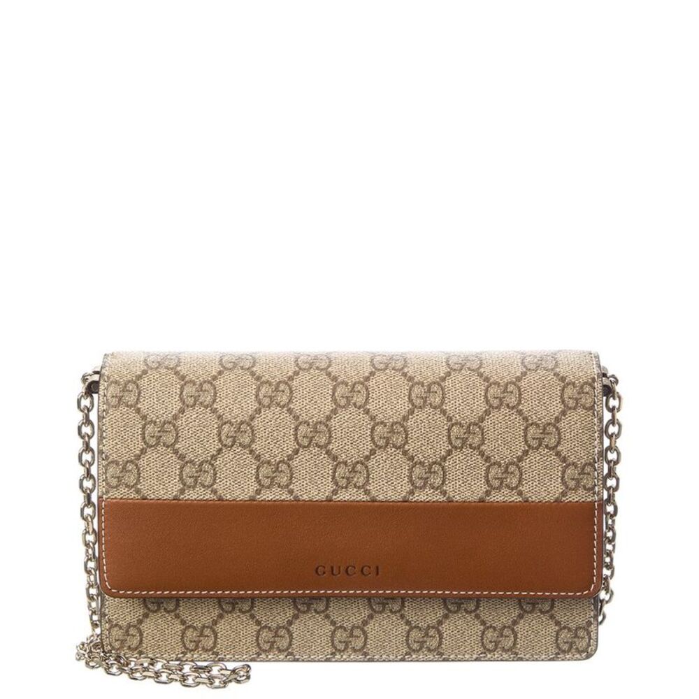 Gucci Gg Emblem Gg Supreme Canvas & Leather Wallet On Chain, Brown